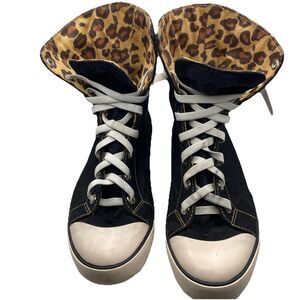 Coach Women’s High Top Sneakers Size 6.5 Black Canvas Leopard Print Interior